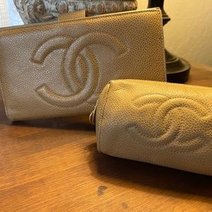 CHANEL CC  Beige Long Wallet and Coin Pouch